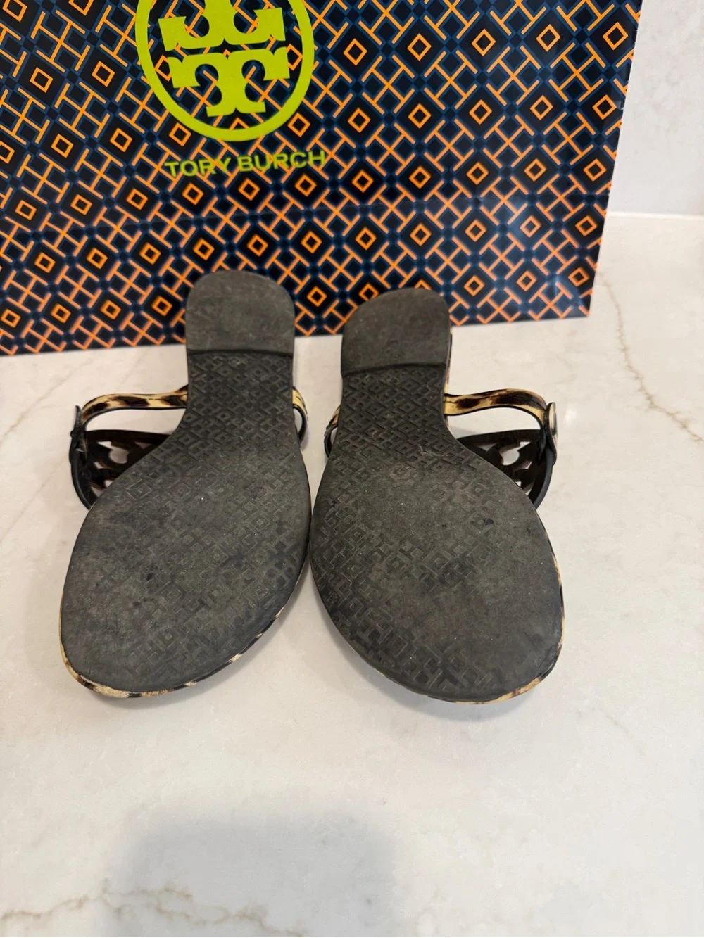 Tory Burch Leopard Print Jelly Thong Sandals - Brown, Black